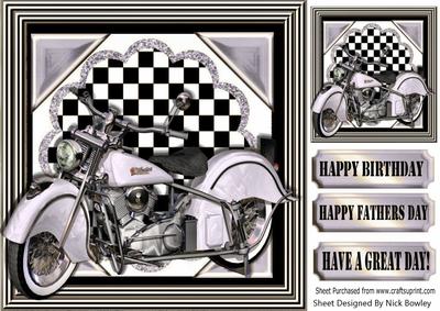 Silver Motorbike with Chequered Frame 8x8