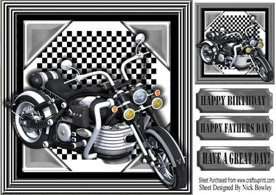 Black Motorbike with Chequered Frame 8x8