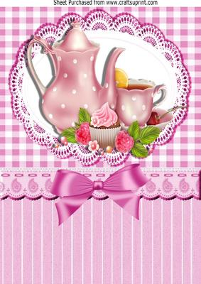Pretty Pink Porcelaine China with Roses on Lace A4