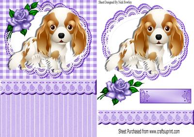 Cute Little Cavalier Puppy, with Purple Rose & Topper