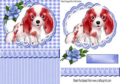 Cute Little Cavalier Puppy, with Blue Rose & Topper
