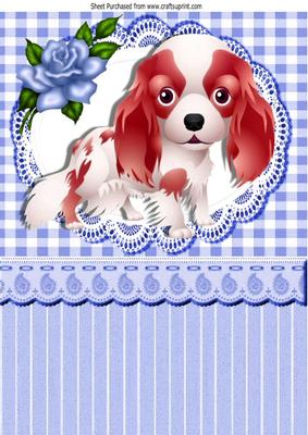 Cute Little Cavalier, Puppy with Blue Rose A4