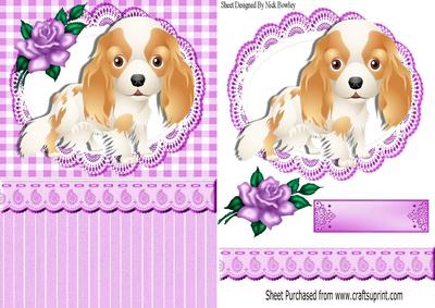 Cute Little Cavalier Puppy, with Pink Rose & Topper