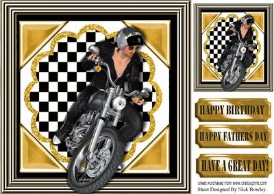 Biker on His Mean Machine in Checkered Frame 8x8