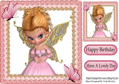 Pretty Faerie in Pink Icing Frame with Butterflies 8x8