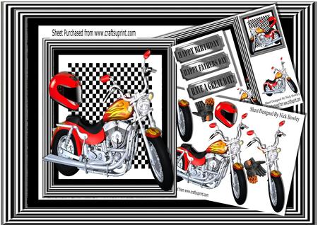 Customized, Motorbike with Flames and Check Frame 8x8 Kit