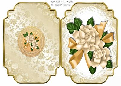Pretty Cream Flowers and Gold Bow Quick Card