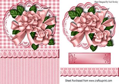 Pink Gingham and Pink Flower with Bow on Lace