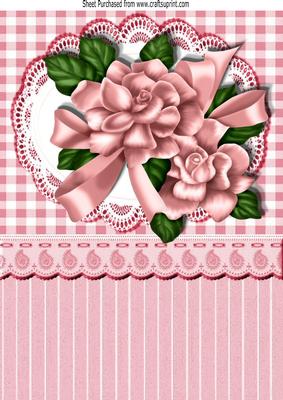 Pink Gingham and Pink Flower with Bow on Lace A4