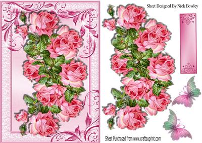 Beautiful Wild Pink Roses with Butterflies