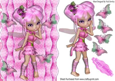 Sweet Little Faerie in Pink with Butterflies on Ruffled Edge