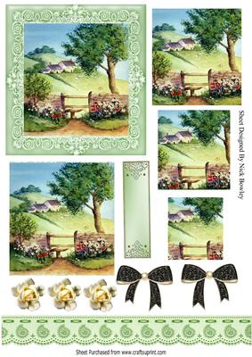 Pretty Cotswold Cottages in the Meadow with Flowers Pyramids