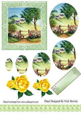 In the Meadow with Cottages and Flowers Oval Pyramids