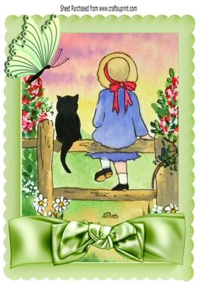 Girl with Her Cat Sitting on a Fence in the Sunshine A4