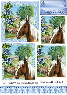 Beautiful Palomino Horse in the Meadow with Roses Pyramids