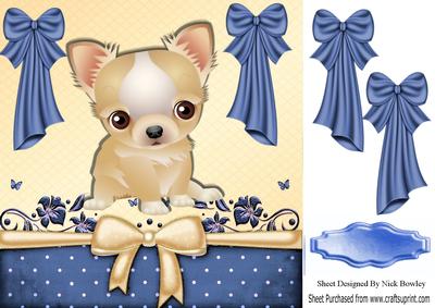 Cute Little Chichuaha with Big Blue Bows 8x8