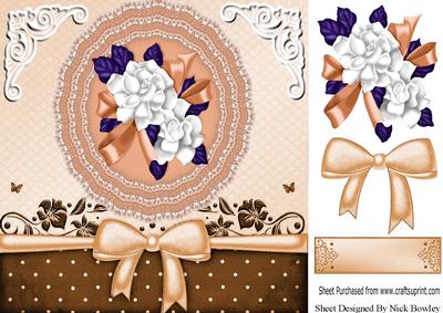 Pretty Peach Lace Doilie with Flowers and Bow 8x8