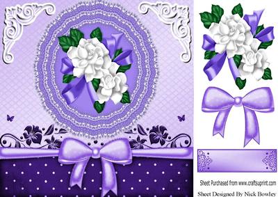 Pretty Purple Lace Doilie with Flowers and Bow 8x8