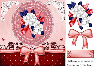 Pretty Red Lace Doilie with Flowers and Bow 8x8