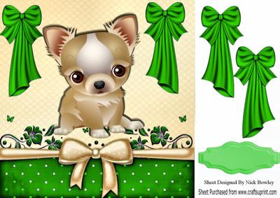 Cute Little Chichuaha with Big Green Bows 8x8