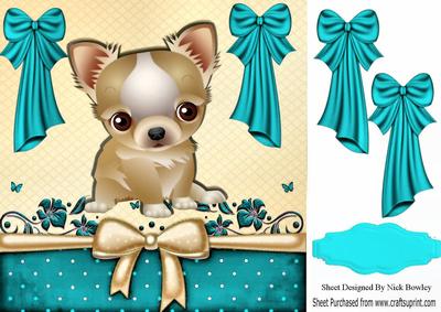 Cute Little Chichuaha with Big Turq Bows 8x8