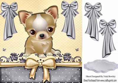 Cute Little Chichuaha with Big Silver Bows 8x8