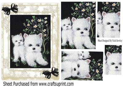 Cute Little Westies with Flowers in Ornate Frame Pyramids