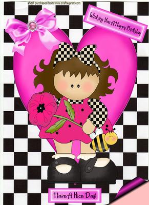 Cute Little Girl on Cerise Heart A4 Topper