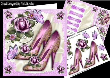 Pretty Pink and Gold Ornate Shoes with Roses 8x8 Mini Kit
