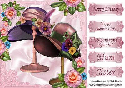 Pretty Vintage Hats with Flowers 8x8