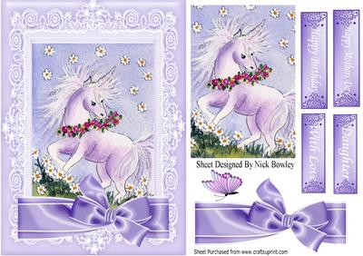Sweet Little Unicorn with Flowers and Lilac Bow