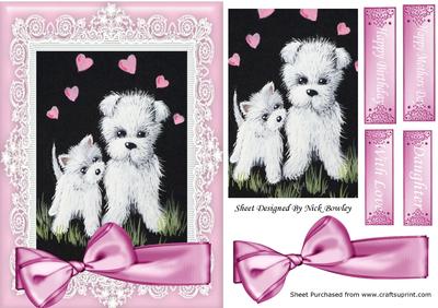 Cute Westies with Hearts in Lace Frame with Bow
