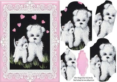 Cute Westies with Hearts in Lace Frame Bracket Pyramids