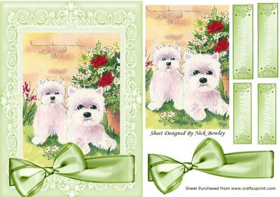 Playful Westies in the Garden, in Ornate Frame