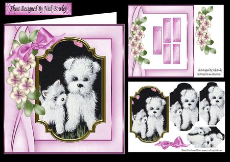 Cute Westies, with Heart & Flowers with Bow 8x8 Mini Kit