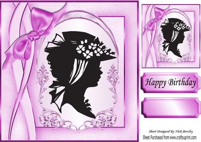 Lovely Vintage Silhouette Lady with Bow 8x8