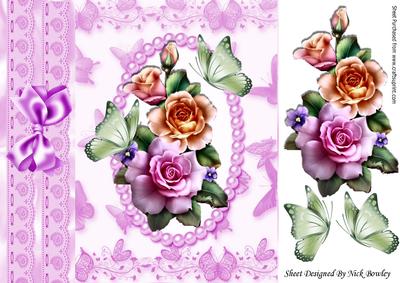 Pretty Array of Summer Roses with Butterflies 8x8