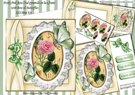 Pretty Pink Rose Oval Pyramids on Lace 8x8 Mini Kit