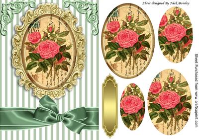 Pretty Pink Roses on a Script, with Oval Pyramids & Bow