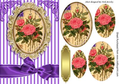 Pretty Pink Roses on a Script with a Purple Bow Oval Pyramid