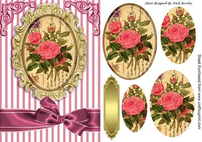 Pretty Pink Roses on a Script, with a Pink Bow Oval Pyramids