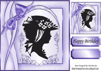 Lovely Vintage Silhouette Lady with Purple Bow 8x8