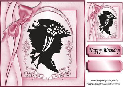 Lovely Vintage Silhouette Lady with Rose Bow 8x8