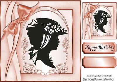 Lovely Vintage Silhouette Lady with Peach Bow 8x8