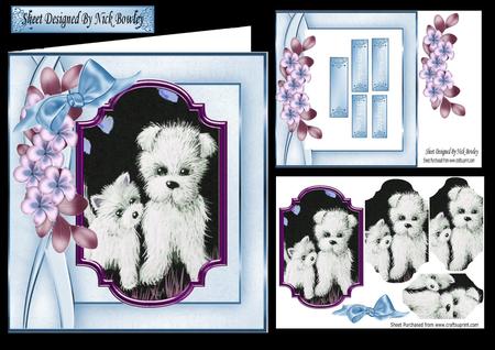Cute Westies with Blue Bow & Flowers Bracket Pyramid 8x8 Kit