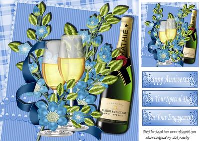 Champagne and Flowers with Glasses to the Happy Couple 8x8