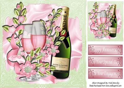 Pretty Pink Flowers, with Pink Champagne in Ornate Frame 8x8