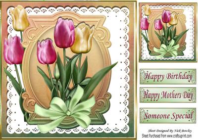 Pretty Spring Tulips on Lace with Pretty Plaque 8x8