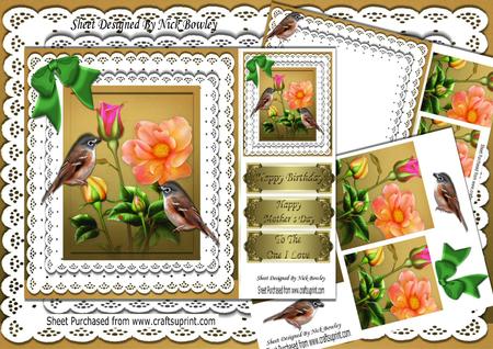Pretty Roses on Frilly Lace with Bow Birds,pyramids 8x8 Kit