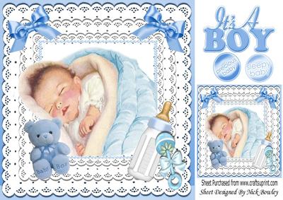 Sweet Little Sleeping Baby Boy on Lace with Bows 8x8